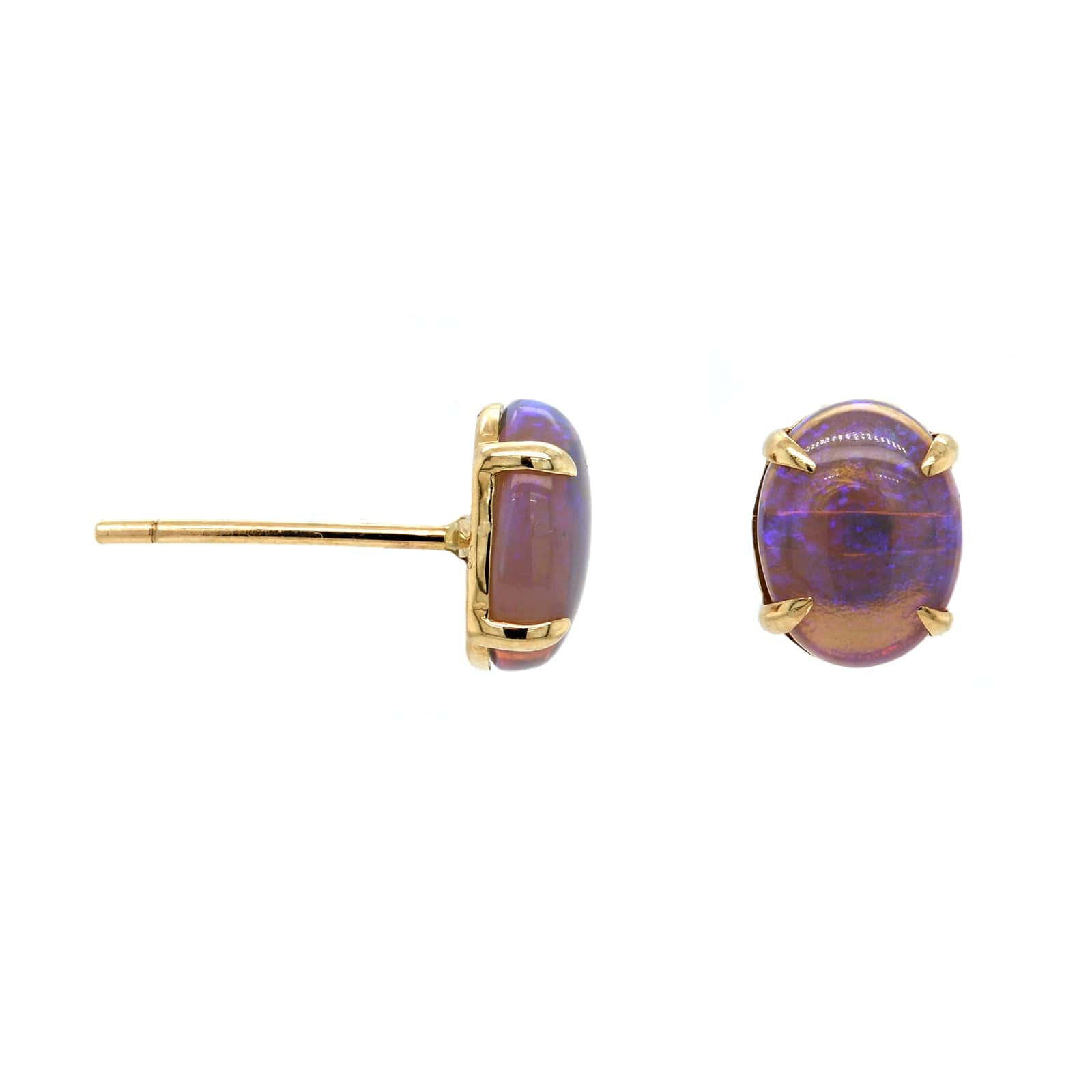 14K Yellow Gold Oval Opal Stud Earrings
