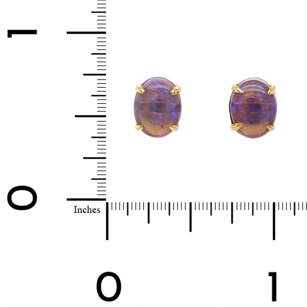 14K Yellow Gold Oval Opal Stud Earrings