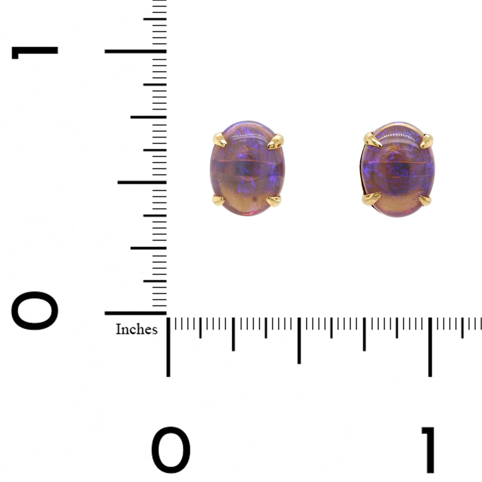 14K Yellow Gold Oval Opal Stud Earrings