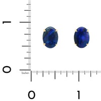 14K Yellow Gold Blue Oval Opal Stud Earrings