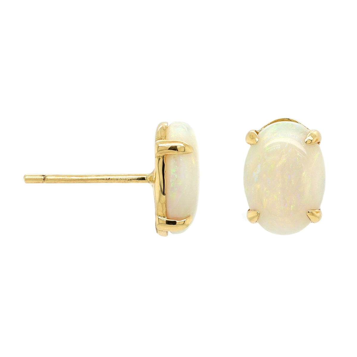14K Yellow Gold Oval Opal Earrings