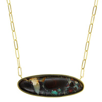 18K Yellow Gold Oval Yowah Opal Chain Necklace