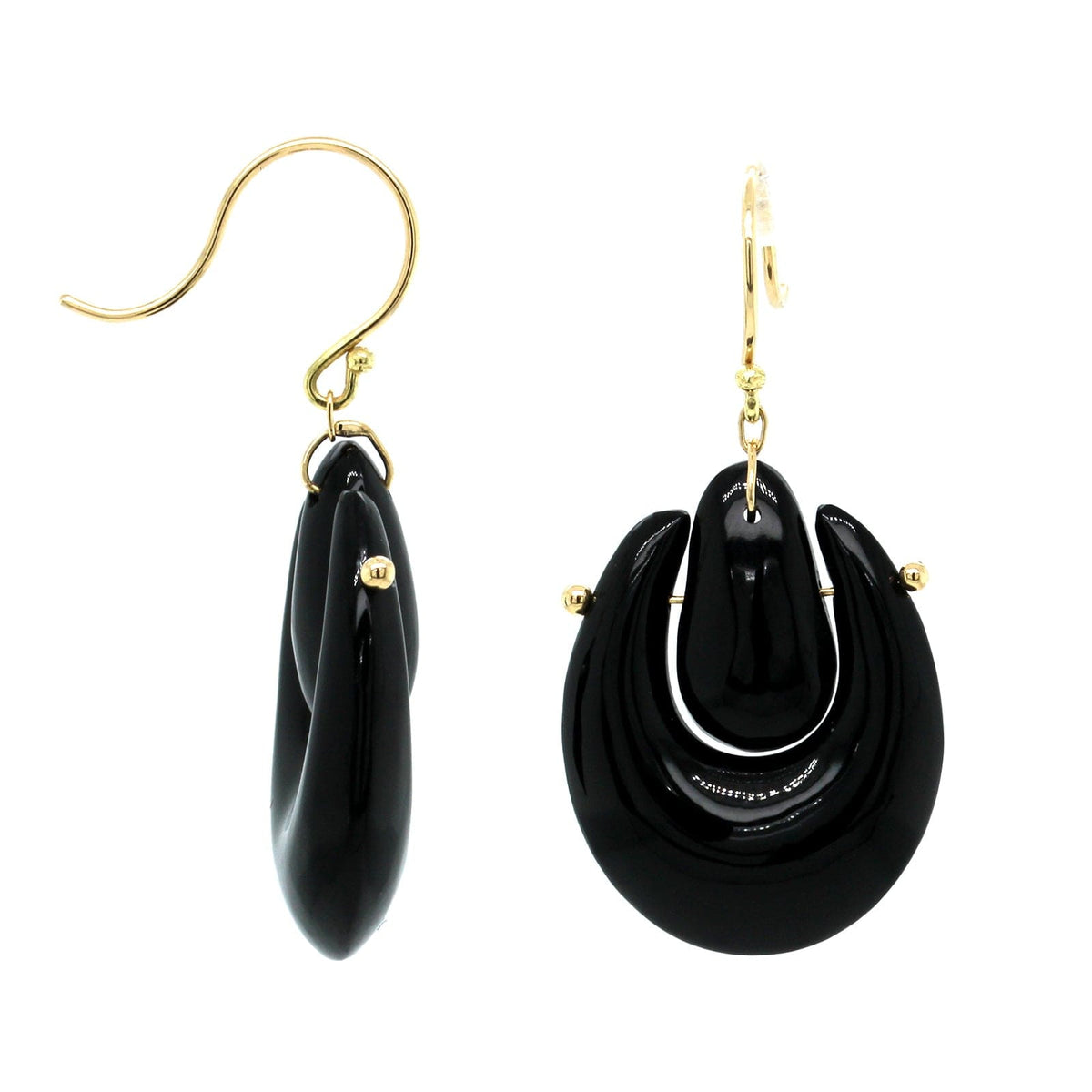 18K Yellow Gold Small Black Onyx O'Keefe Earrings