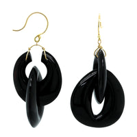 18K Yellow Gold Black Onyx Peacock Link Earrings