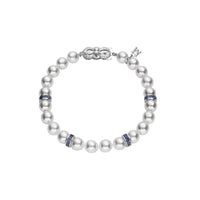 Mikimoto 18K White Gold Pearl and Sapphire Roundel Bracelet