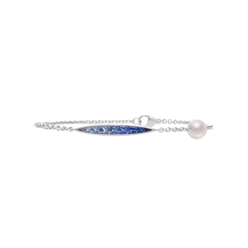 Mikimoto 18K White Gold Pearl and Sapphire Ocean Bracelet