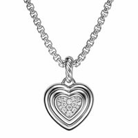 Puffy Heart Amulet Sterling Silver with Diamonds, 17mm