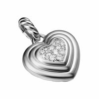 Puffy Heart Amulet Sterling Silver with Diamonds, 17mm