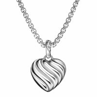 Puffy Heart Amulet Sterling Silver with Diamonds, 17mm