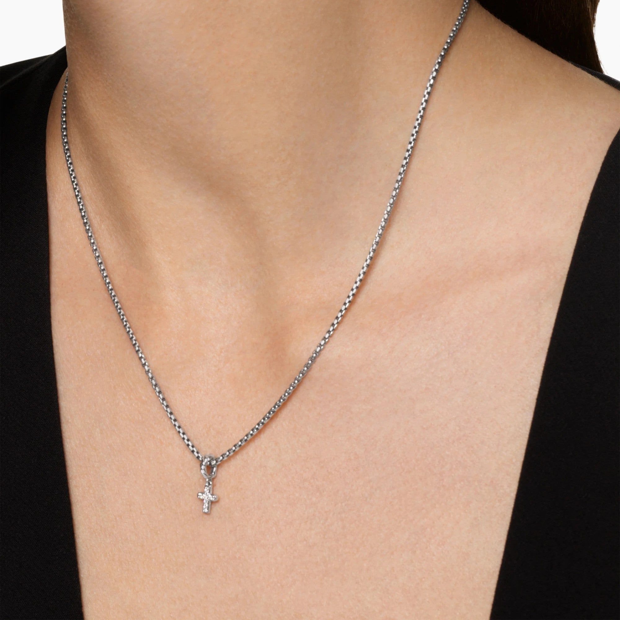 Micro Pavé Cross Amulet Sterling Silver with Diamonds, 8mm