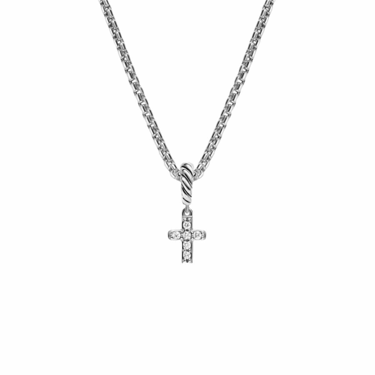 Micro Pavé Cross Amulet Sterling Silver with Diamonds, 8mm