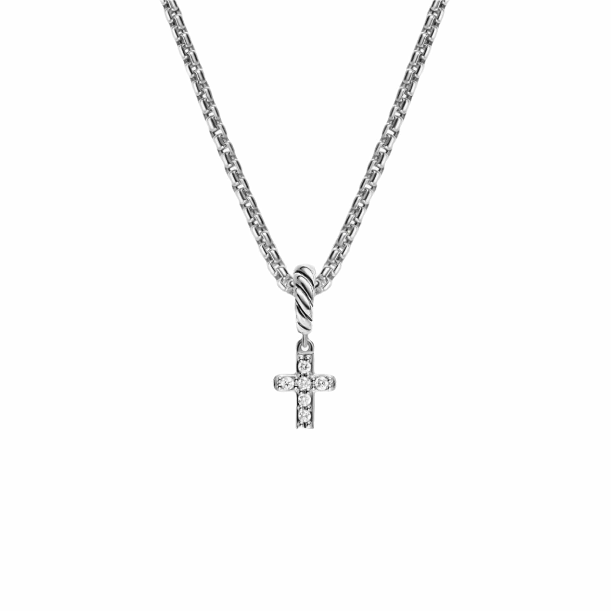 Micro Pavé Cross Amulet Sterling Silver with Diamonds, 8mm