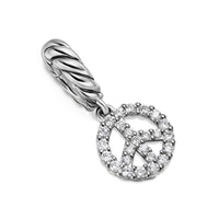 Micro Pavé Peace Sign Amulet in Sterling Silver with Diamonds, 7.6mm