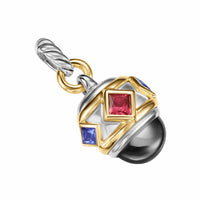 Renaissance® Amulet Sterling Silver with 14K Yellow Gold, Hematine, Rhodolite Garnet and Iolite, 19.8mm