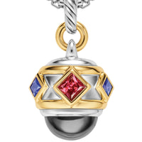 Renaissance® Amulet Sterling Silver with 14K Yellow Gold, Hematine, Rhodolite Garnet and Iolite, 19.8mm
