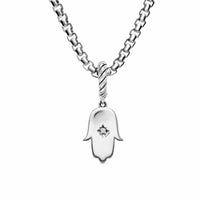 Hamsa Amulet Sterling Silver with Center Diamond, 15.8mm