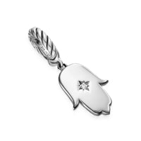 Hamsa Amulet Sterling Silver with Center Diamond, 15.8mm