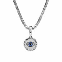 Evil Eye Amulet Sterling Silver with Pavé Blue Sapphires and Diamonds, 12.6mm