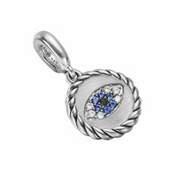 Evil Eye Amulet Sterling Silver with Pavé Blue Sapphires and Diamonds, 12.6mm
