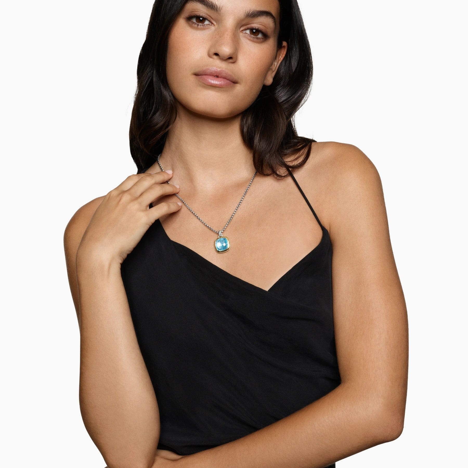 Albion® Pendant Sterling Silver with 18K Yellow Gold and Blue Topaz, 15mm