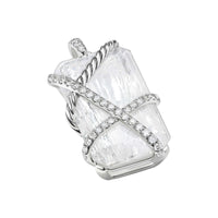 Cable Wrap Amulet Sterling Silver with Crystal and Diamonds, 32mm