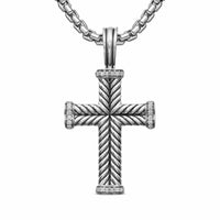 Chevron Cross Pendant Sterling Silver with Diamonds, 33mm
