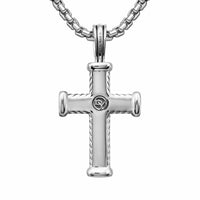 Chevron Cross Pendant Sterling Silver with Diamonds, 33mm