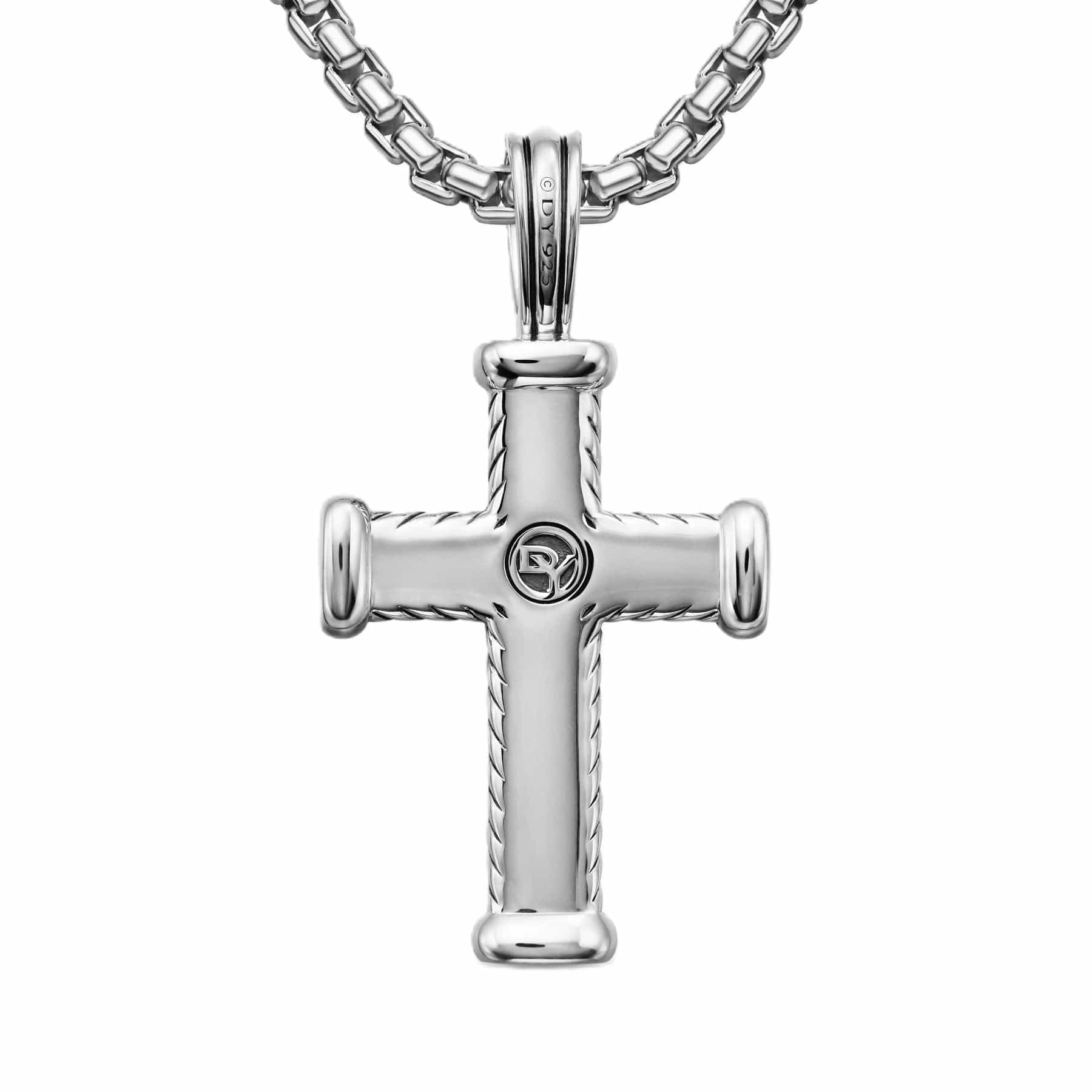 Chevron Cross Pendant Sterling Silver with Diamonds, 33mm