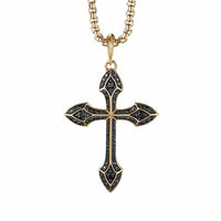Gothic Cross Amulet in 18K Yellow Gold with Pavé Black Diamonds