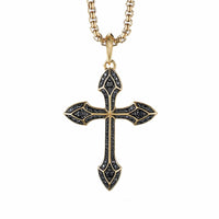 Gothic Cross Amulet in 18K Yellow Gold with Pavé Black Diamonds