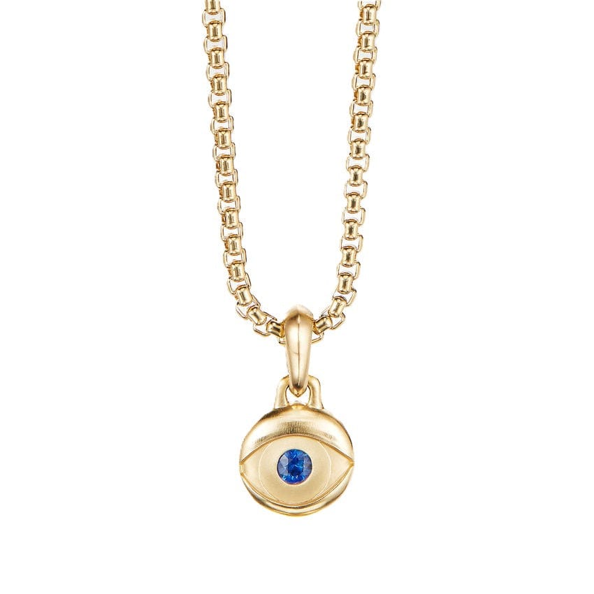 Evil Eye Amulet in 18k Yellow Gold With Blue Sapphire