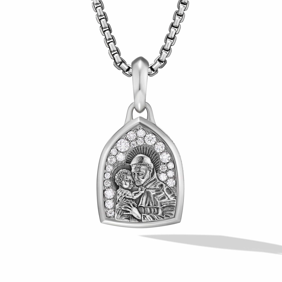 St. Anthony Amulet in Sterling Silver with Diamonds, 21.8mm