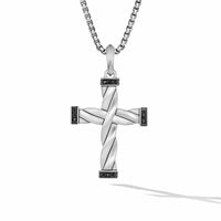 DY Helios Cross Pendant in Sterling Silver with Pavé Black Diamonds