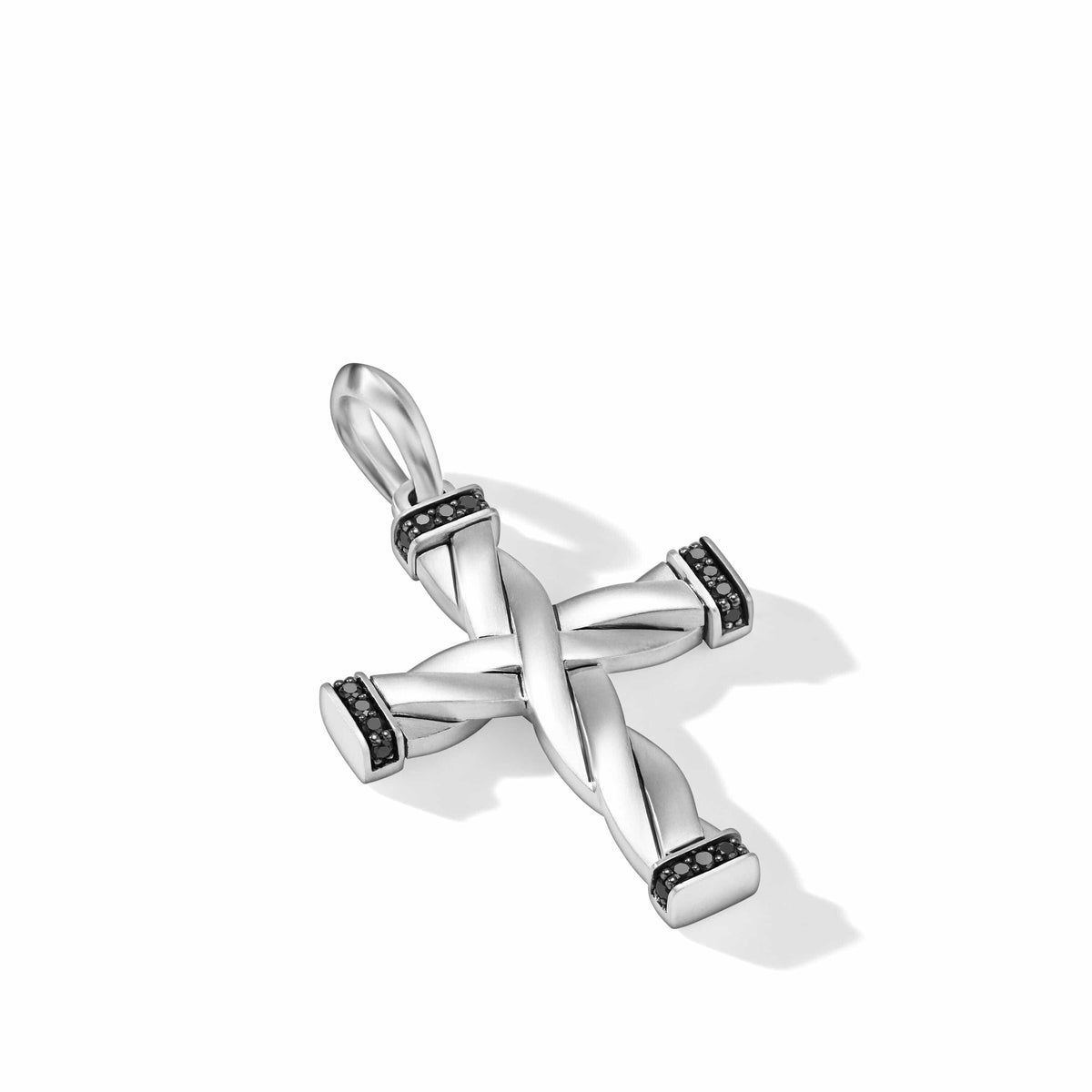 DY Helios Cross Pendant in Sterling Silver with Pavé Black Diamonds