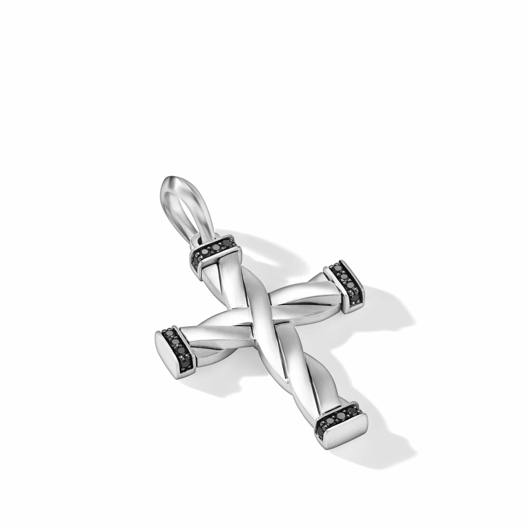 DY Helios Cross Pendant in Sterling Silver with Pavé Black Diamonds