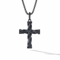 DY Helios Cross Pendant in Black Titanium with Black Diamonds