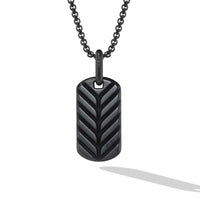 Chevron Tag in Black Titanium with Sterling Silver and Black Diamonds, 27mm