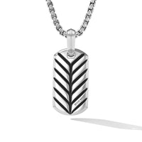 Chevron Tag in Sterling Silver with Black Diamonds, 21mm
