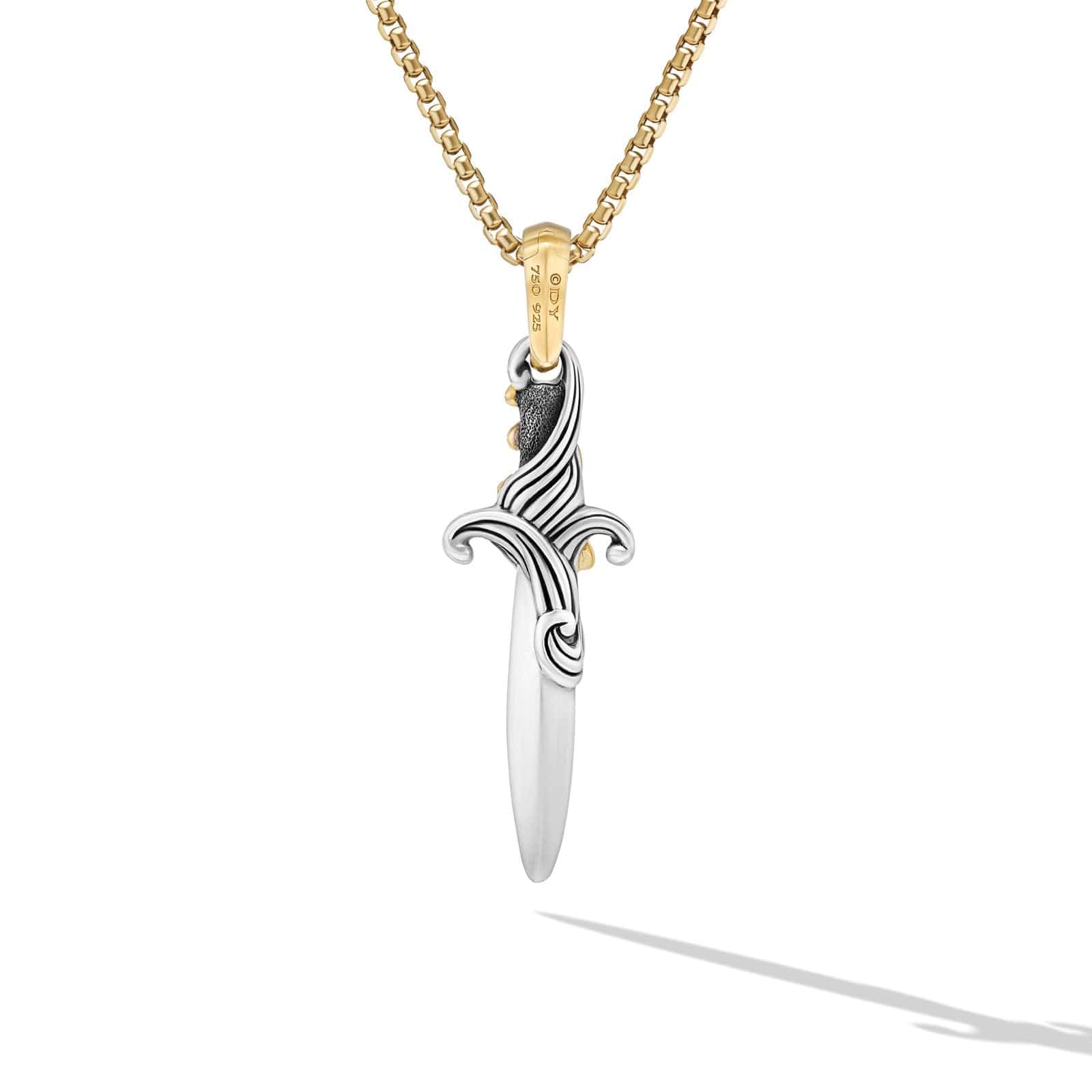 Waves Dagger Amulet in Sterling Silver with 18K Yellow Gold with Diamonds, 31mm