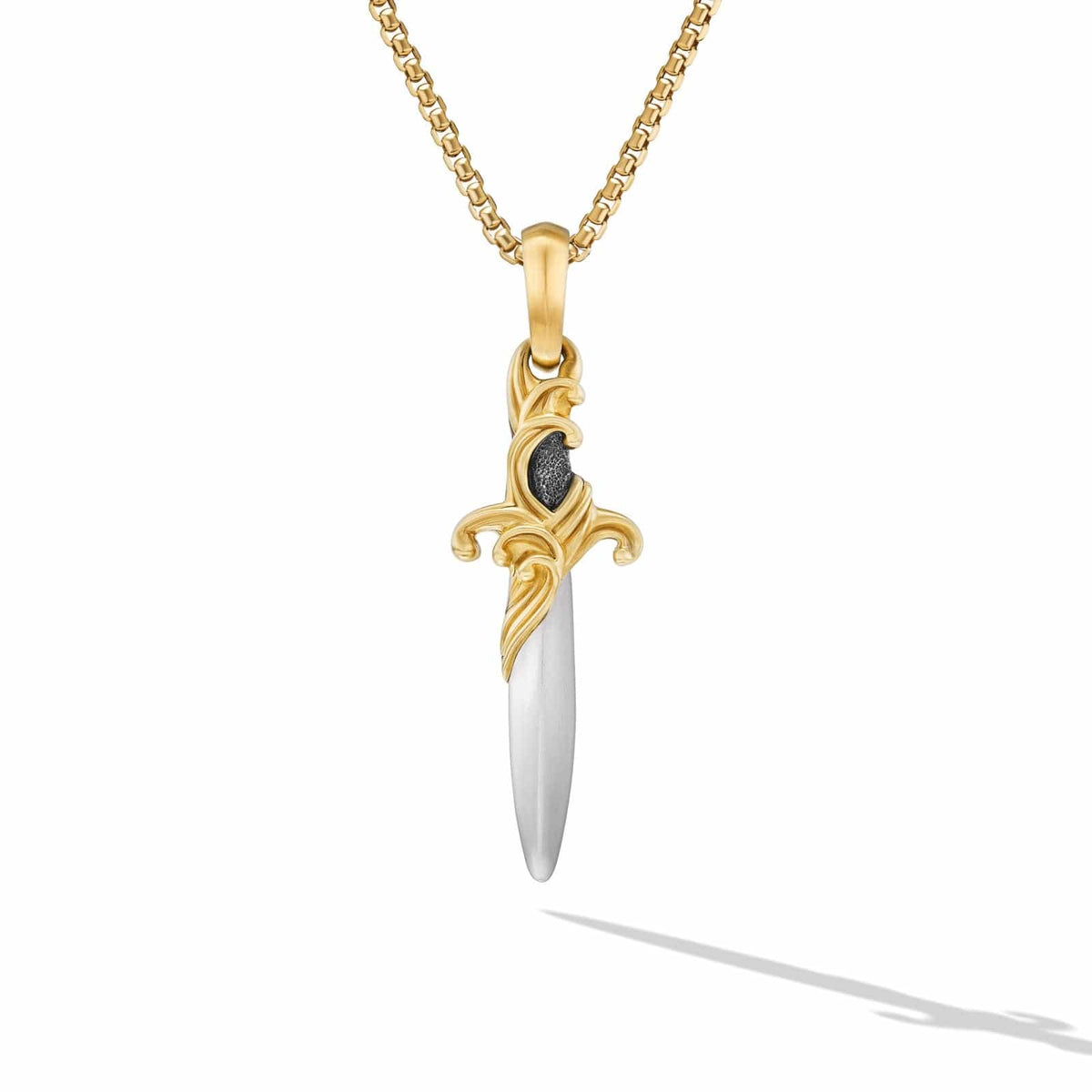 Waves Dagger Amulet in Sterling Silver with 18K Yellow Gold with Diamonds, 31mm