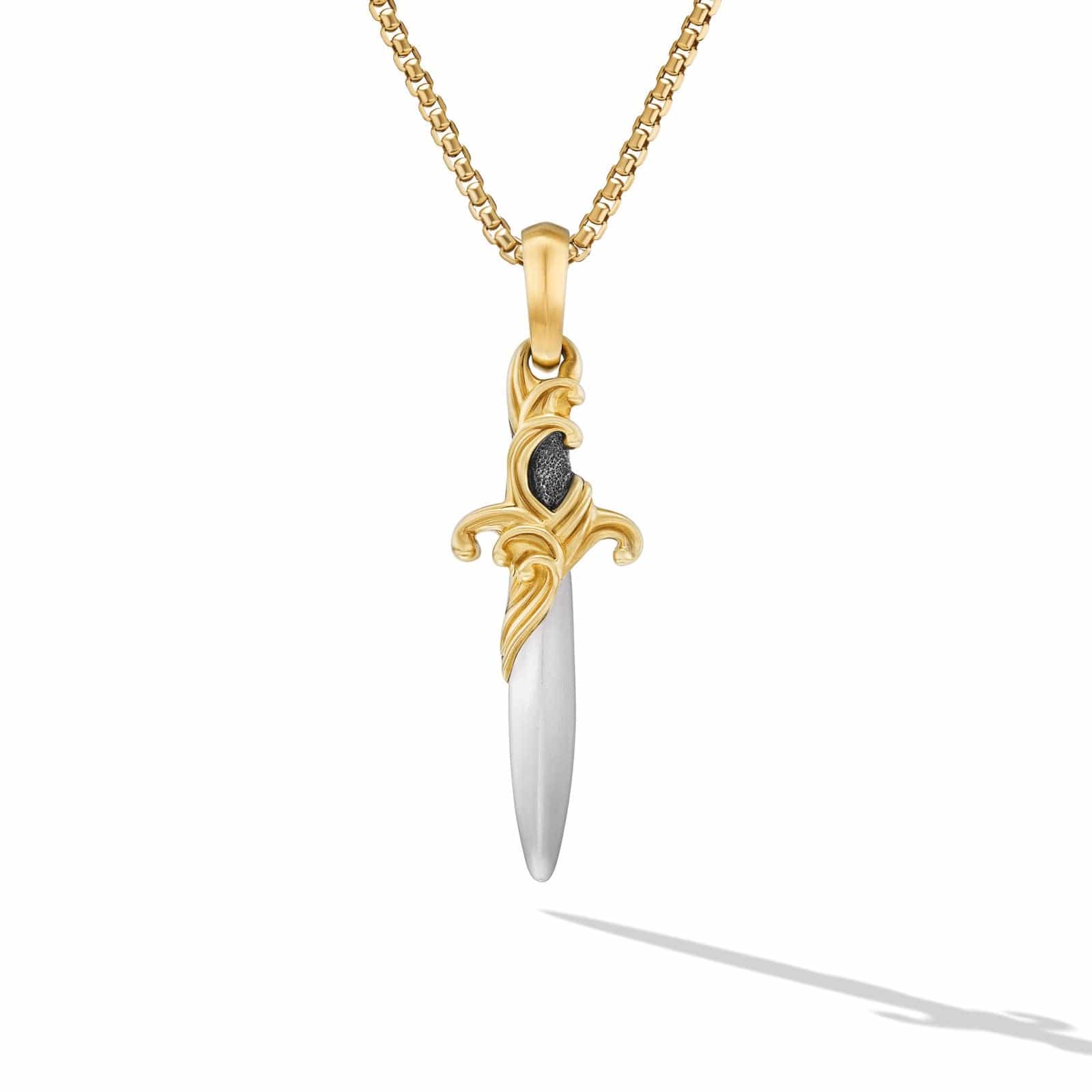 Waves Dagger Amulet in Sterling Silver with 18K Yellow Gold with Diamonds, 31mm