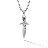 Waves Dagger Amulet in Sterling Silver with Black Diamonds, 31mm