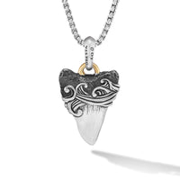 Waves Shark Tooth Amulet in Sterling Silver with 18K Yellow Gold, 25mm