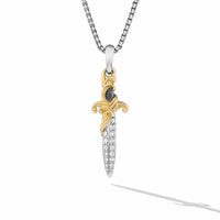 Waves Dagger Amulet in Sterling Silver with 18K Yellow Gold with Diamonds, 31mm
