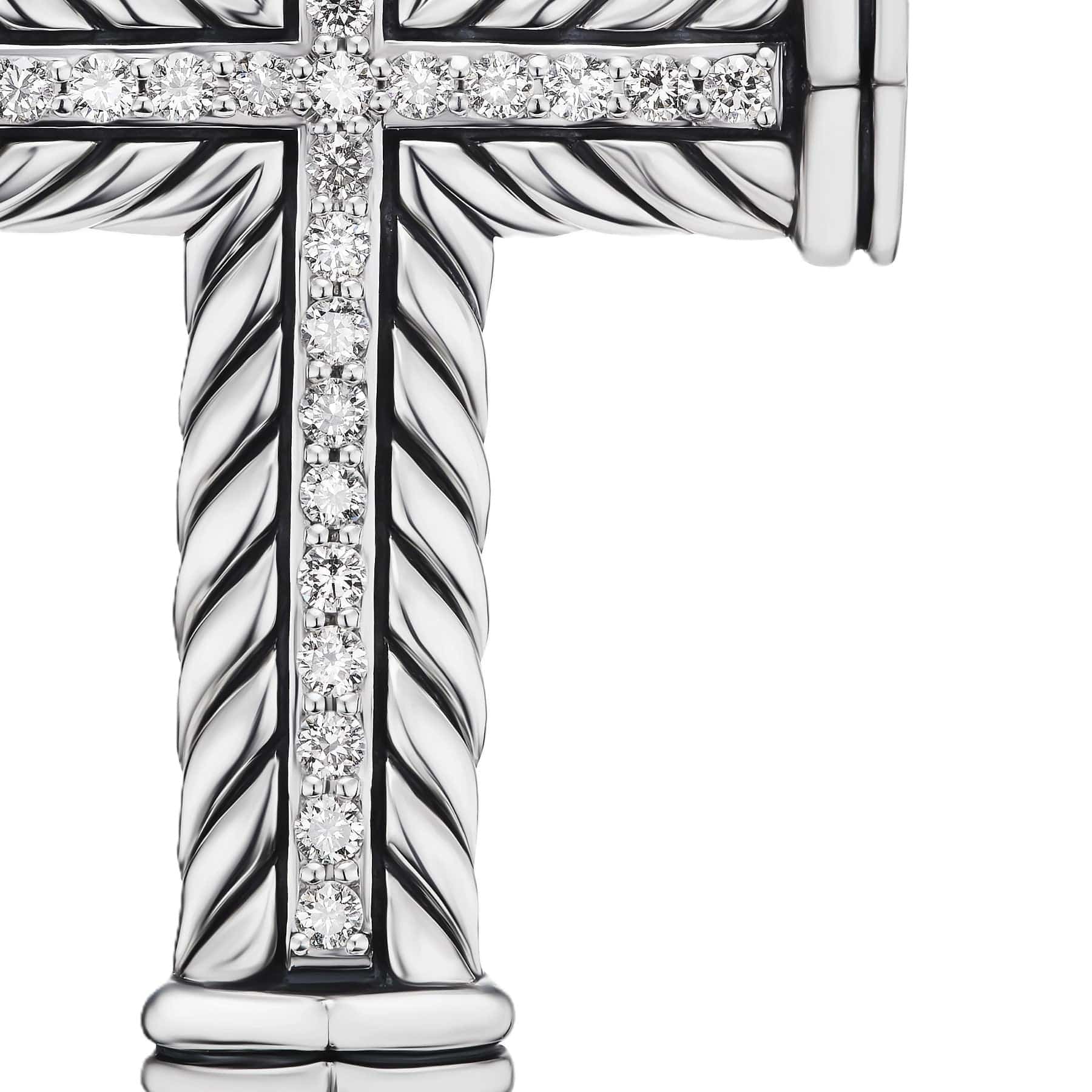 Chevron Cross Pendant Sterling Silver with Diamonds, 41.5mm