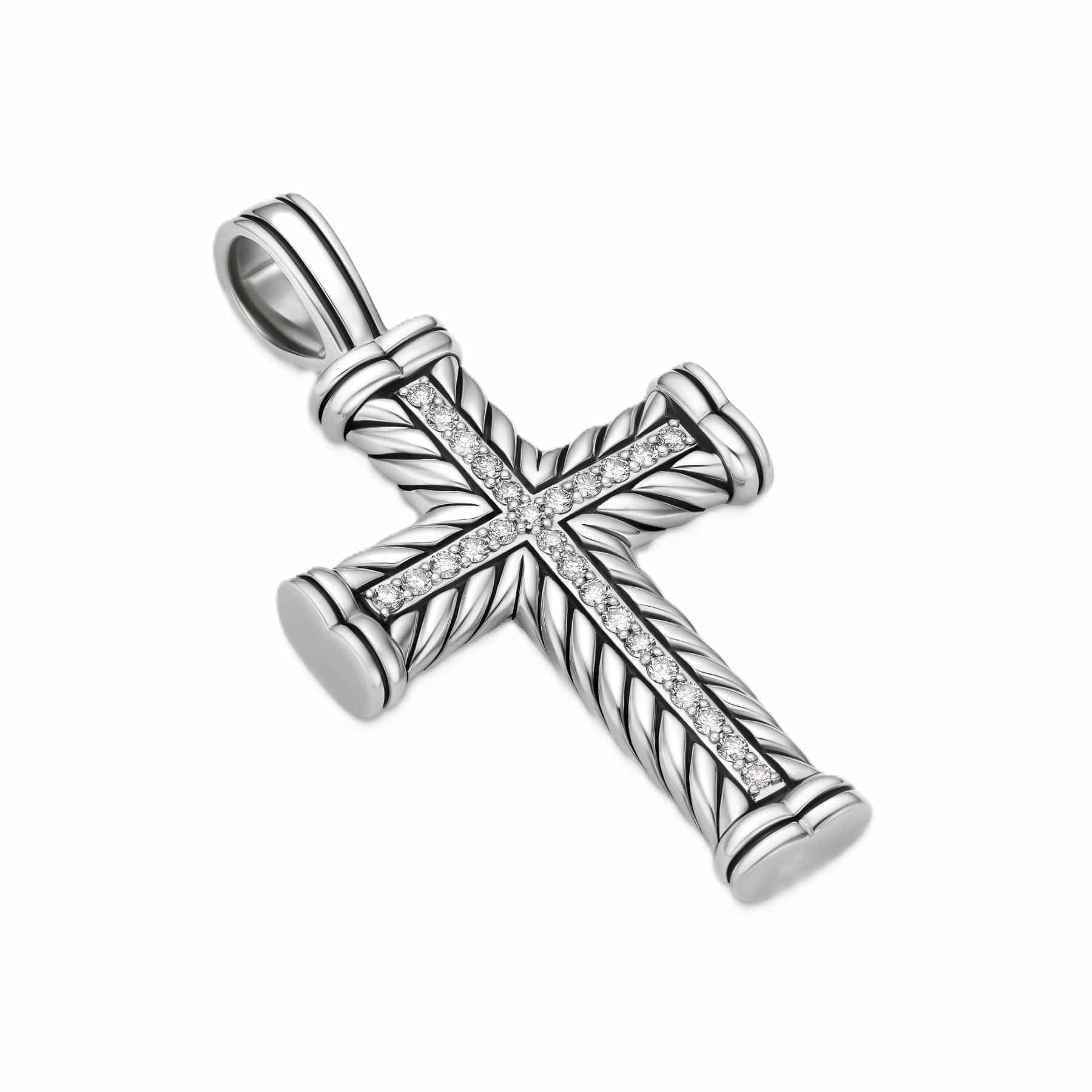Chevron Cross Pendant Sterling Silver with Diamonds, 41.5mm