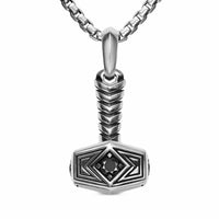 Thor Hammer Amulet Sterling Silver with Black Diamonds, 25mm