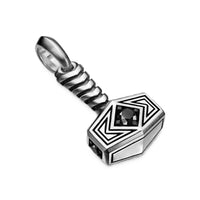 Thor Hammer Amulet Sterling Silver with Black Diamonds, 25mm
