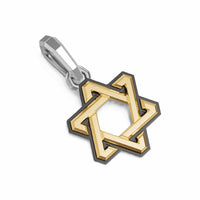 Deco Star of David Amulet Sterling Silver with 14K Yellow Gold, 19.5mm