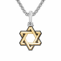 Deco Star of David Amulet Sterling Silver with 14K Yellow Gold, 19.5mm